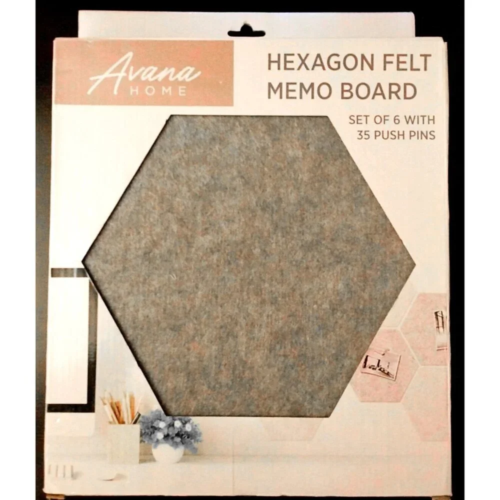 Avana Home 6 Hexagon White & Grey Felt Peel & Stick Bulletin Boards